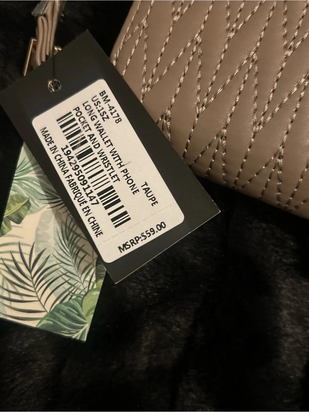 Badgley Mischka Taupe Quilted Zip-Around Wristlet Wallet